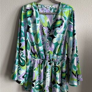 Steve Madden Green and Purple Patterned Jumpsuit